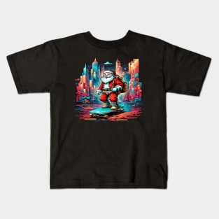 cool Santa Claus on skateboard Kids T-Shirt